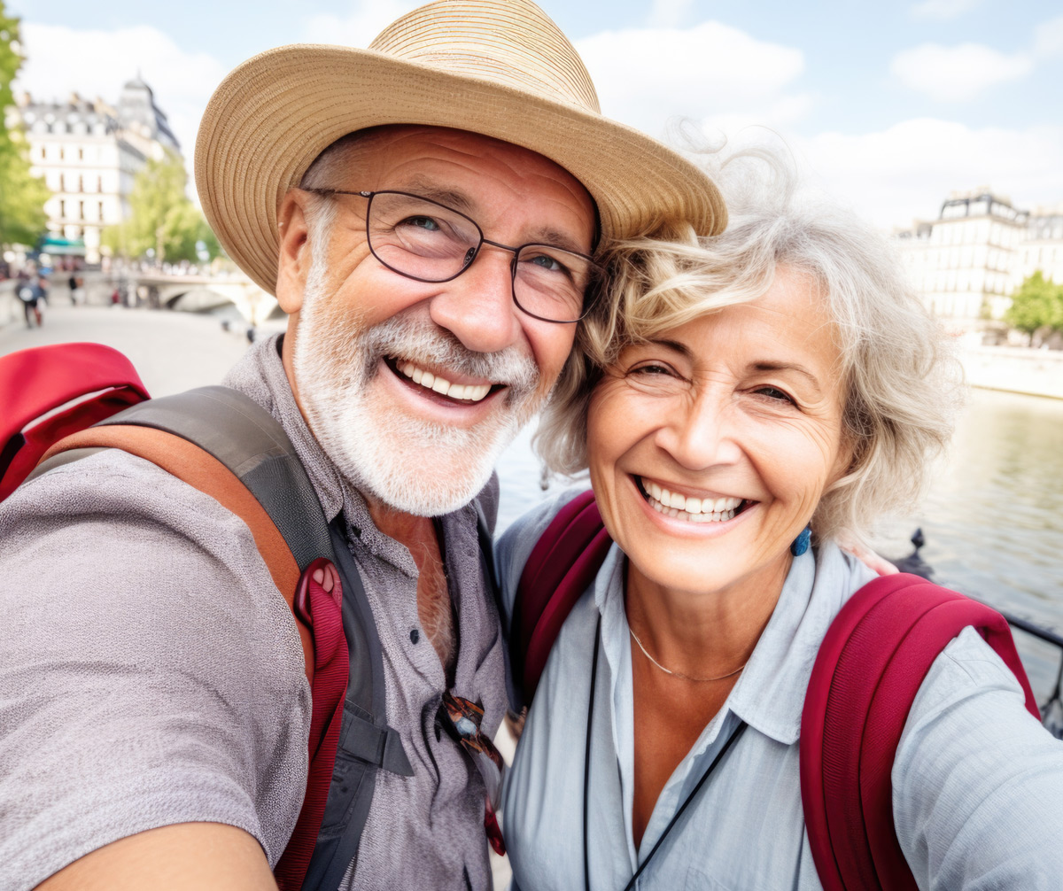 Smiling couple out and about